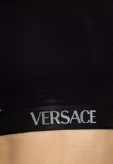 Versace Logo Waistband Long-Sleeved Crop Top Black 1013520 1A09554-1B000