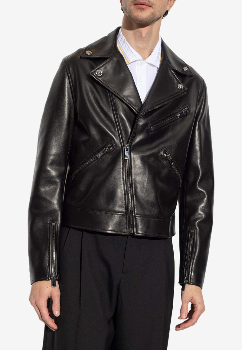 Versace Leather Zip-Up Biker Jacket Black 1013570 1A00713-1B000