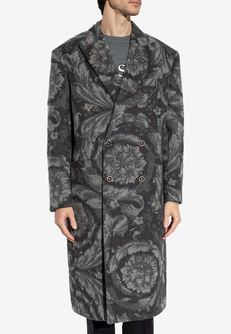 Versace Double-Breasted Barocco Wool-Blend Coat Gray 1014198 1A09821-1E510