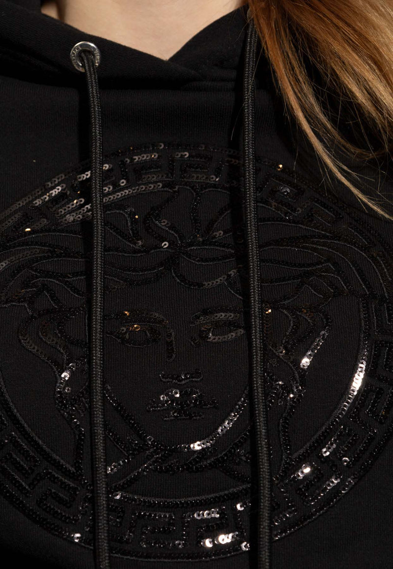 Versace Sequined Medusa Cropped Hoodie Black 1014293 1A10160-1B000