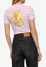 Versace Logo Embroidered Striped T-shirt Pink 1013607 1A10133-6W310