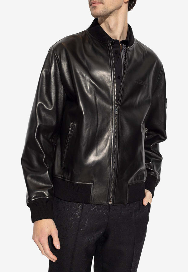 Versace Leather Zip-Up Bomber Jacket Black 1013867 1A09813-1B000