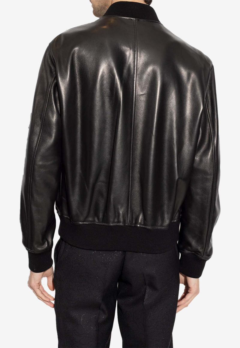 Versace Leather Zip-Up Bomber Jacket Black 1013867 1A09813-1B000