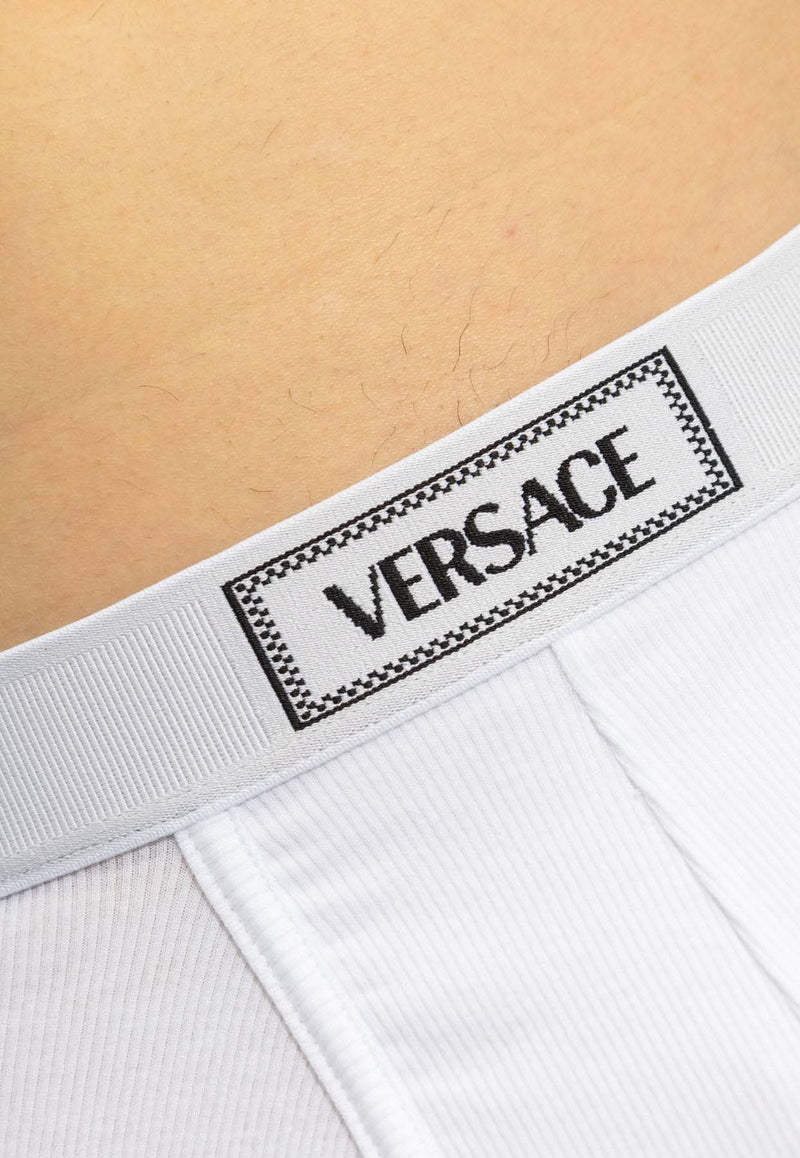 Versace 90s Vintage Logo-Waistband Trunks White 1014037 1A09410-1W000