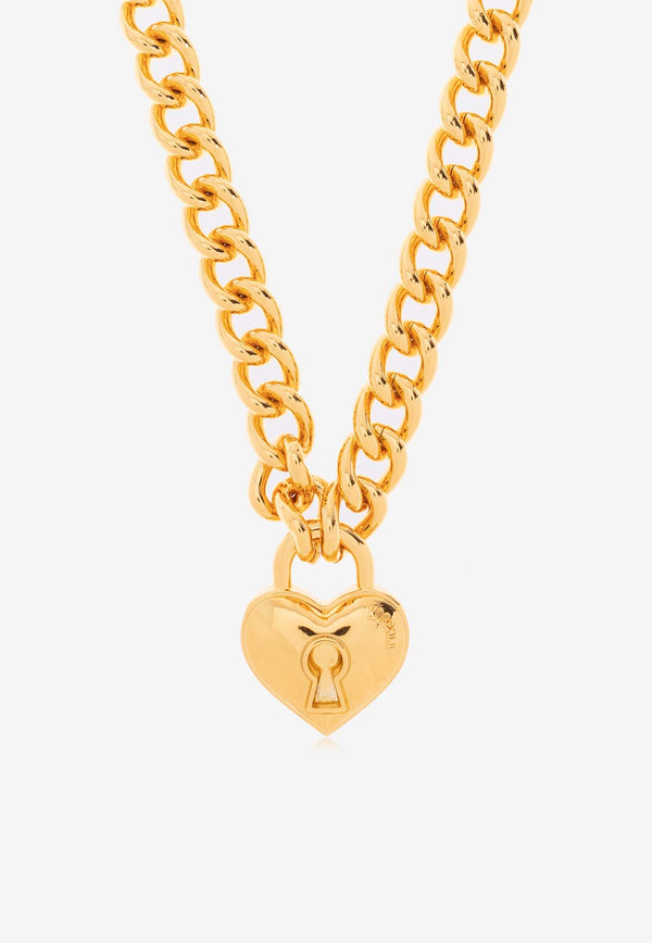 Moschino Heart Lock Pendant Necklace 24171 A9180 8468-0606 Gold