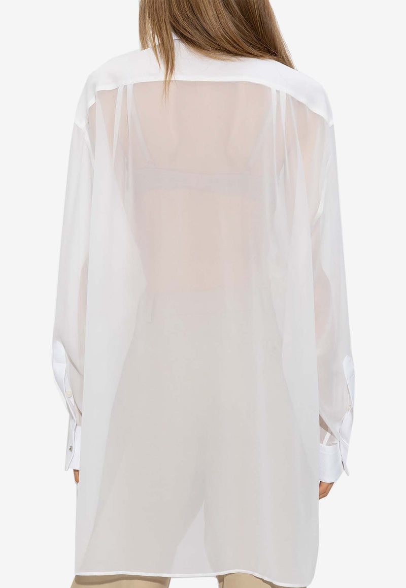 Stella McCartney S-wave Long-Sleeved Chiffon Shirt White 620088 SLA61-9001