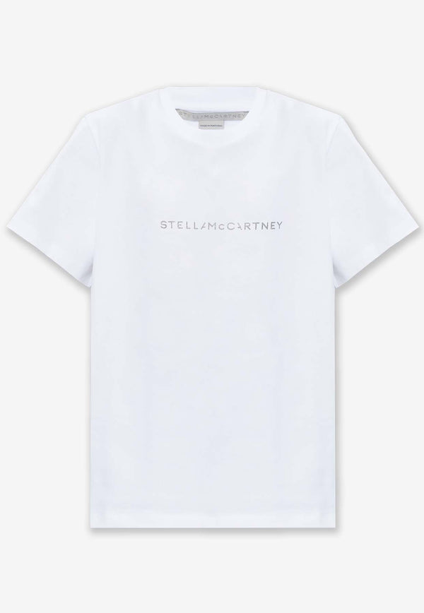 Stella McCartney Glittered Logo Crewneck T-shirt White 6J0158 3SPY51-9000