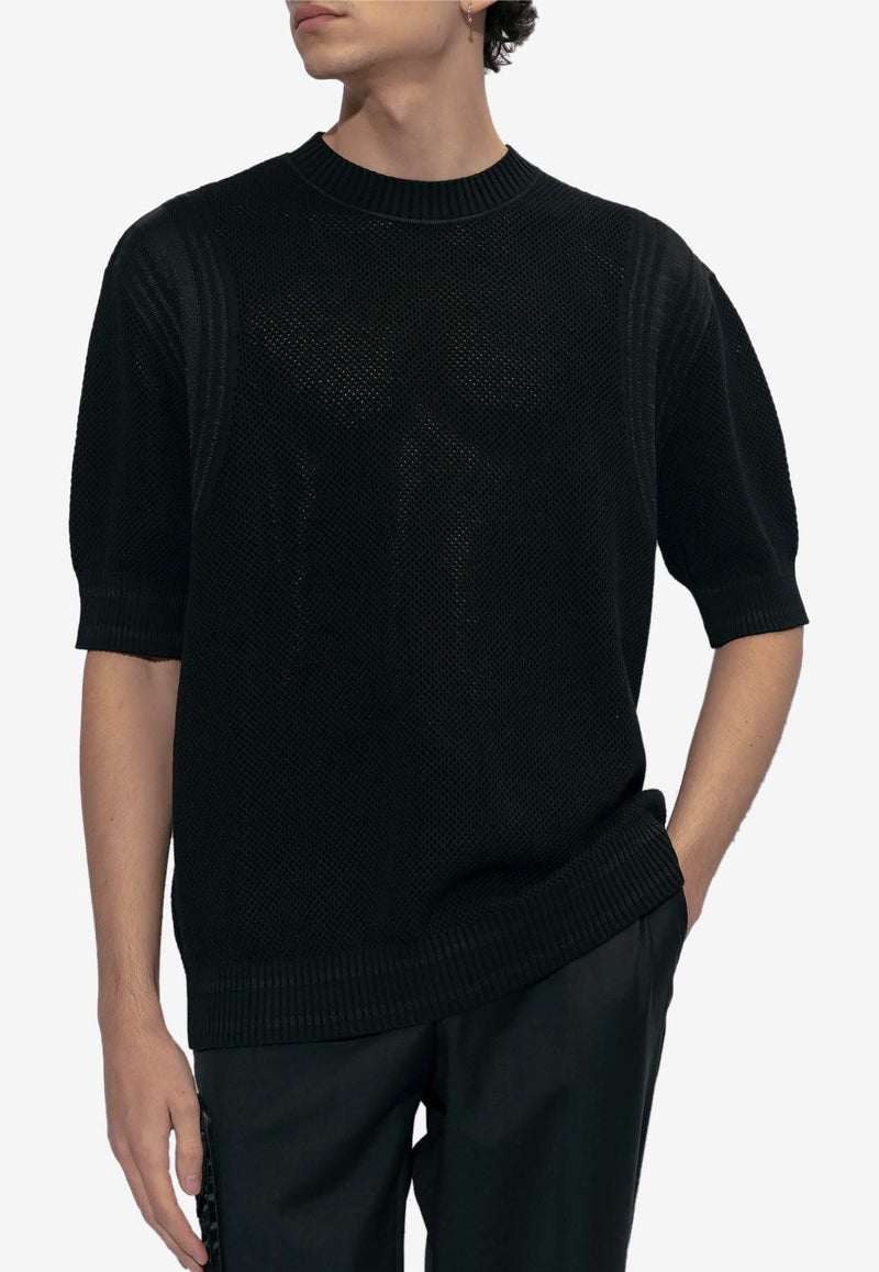 Moschino Open-Knit Logo T-shirt 241ZR A0907 2001-1555 Black