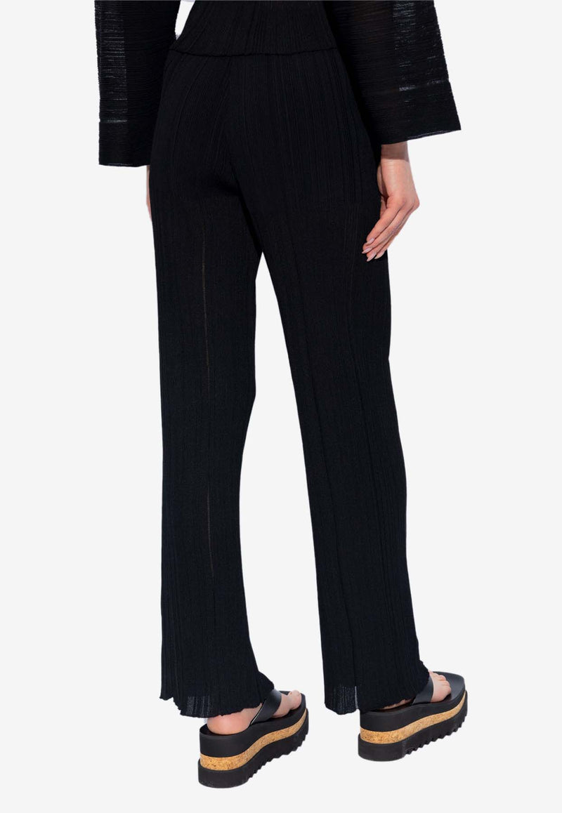 Stella McCartney Plisse Knit Straight-Leg Pants Black 6K0685 3S2465-1000