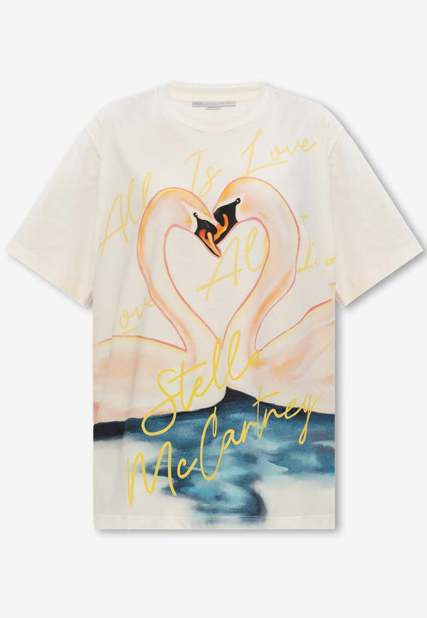 Stella McCartney Kissing Swans Logo T-shirt Cream 6J0158 3SPY70-9500