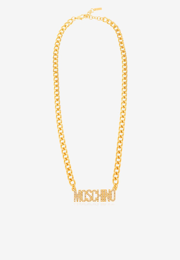Moschino Crystal-Embellished Logo Necklace 24171 A9167 8413-1606 Gold