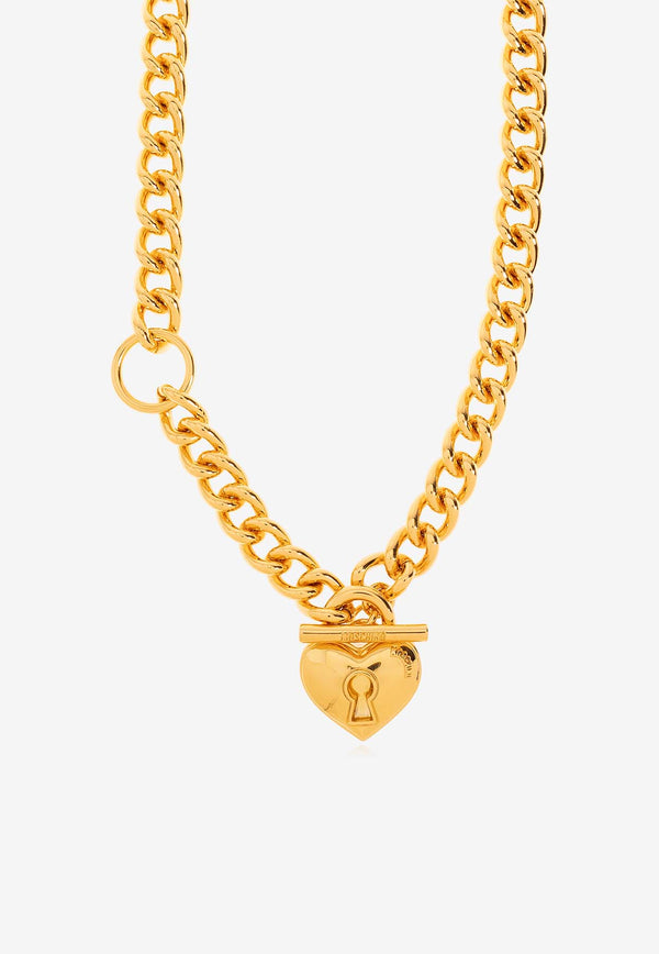 Moschino Heart Lock Chain Necklace 24171 A9182 8468-0606 Gold
