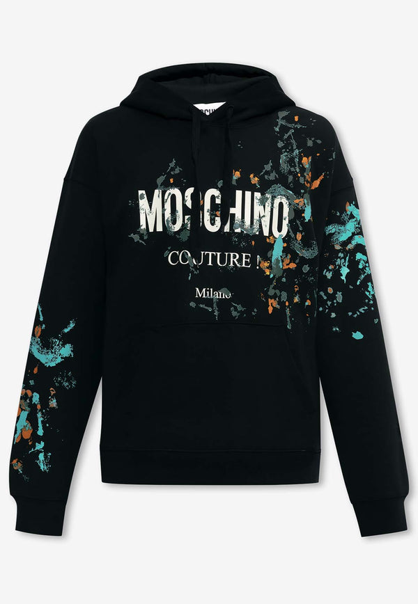 Moschino Painted-Effect Drawstring Hooded Sweatshirt Black 241ZR A1717 2028-1555