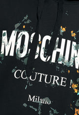 Moschino Painted-Effect Drawstring Hooded Sweatshirt Black 241ZR A1717 2028-1555