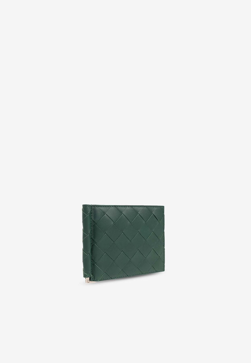 Bottega Veneta Intrecciato Leather Bi-Fold Wallet with Money Clip Dark Green 749404 VCPQ6-3334