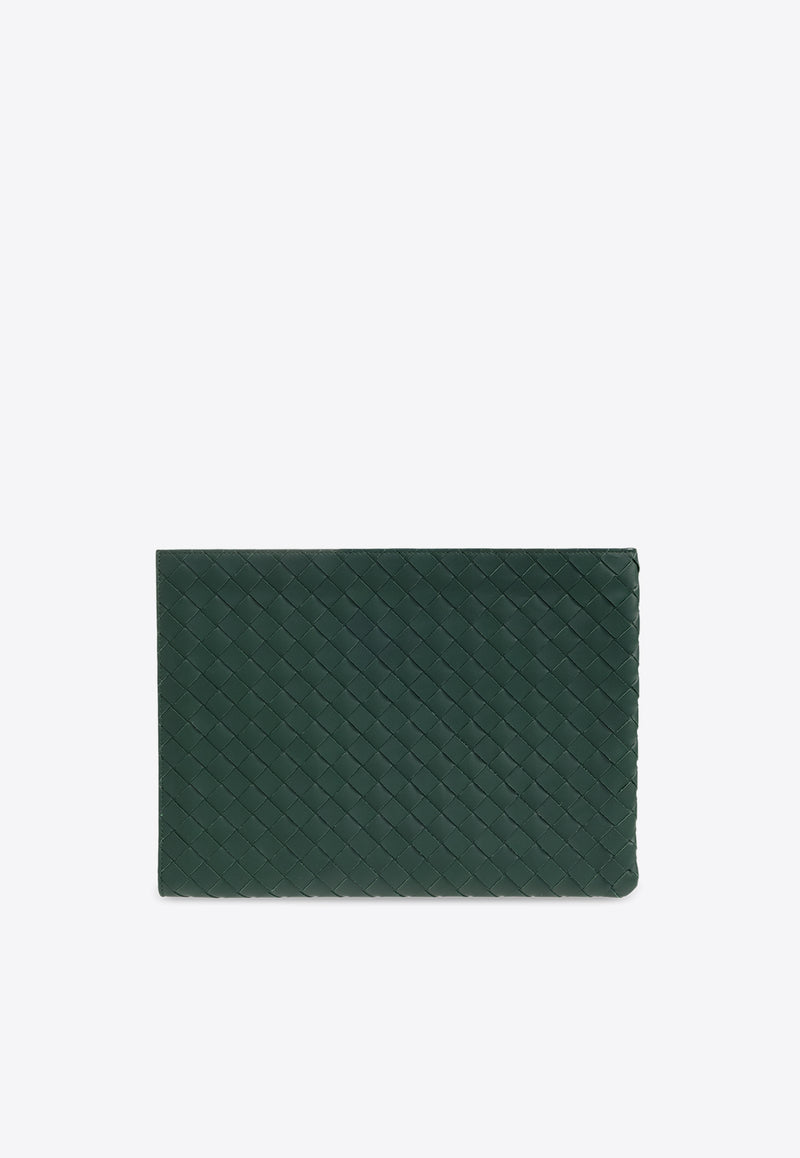 Bottega Veneta Intrecciato Half Zip Pouch Emerald Green 607479 VCPQ5-3336