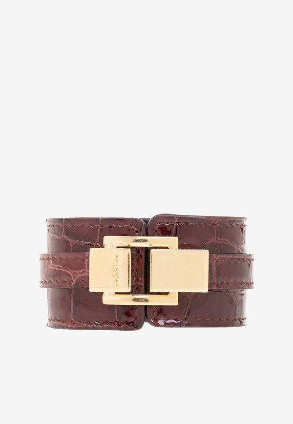 Saint Laurent Croc-Embossed Leather Bracelet 764759 AACUV-6182