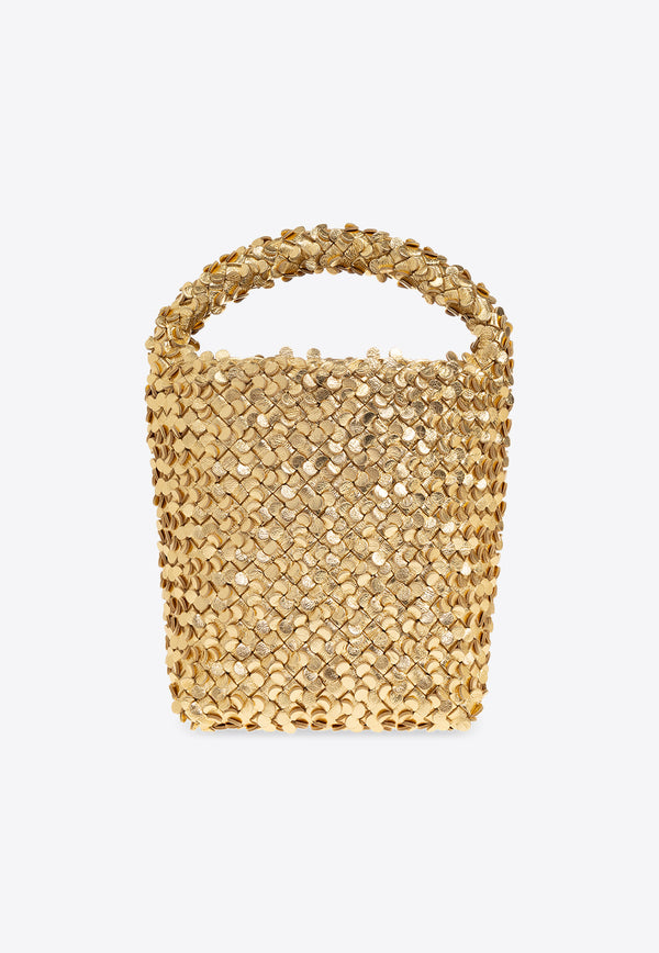 Bottega Veneta Small Cabat Sequined Bucket Bag Gold 762587 V3SF0-8028