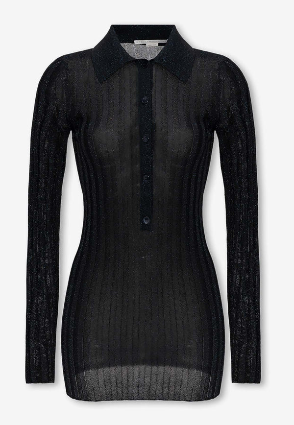 Stella McCartney Ribbed Knit Long-Sleeved Polo T-shirt Black 6K0613 3S2461-1069