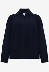 Bottega Veneta V-neck Wool Polo Sweater Navy 757827 V37J0-4121
