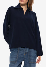 Bottega Veneta V-neck Wool Polo Sweater Navy 757827 V37J0-4121
