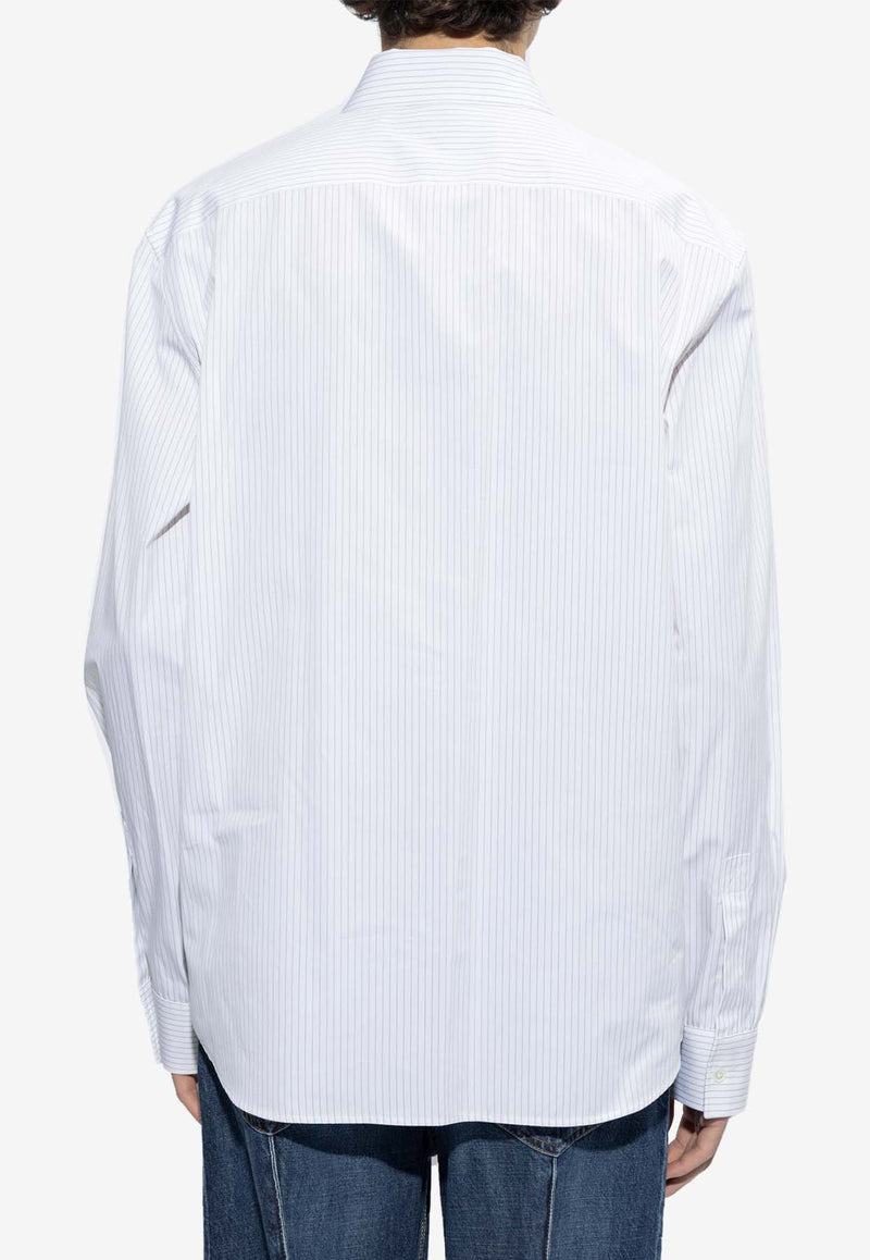 Bottega Veneta Logo Embroidered Pinstripe Poplin Shirt White 762914 V1BA0-9008
