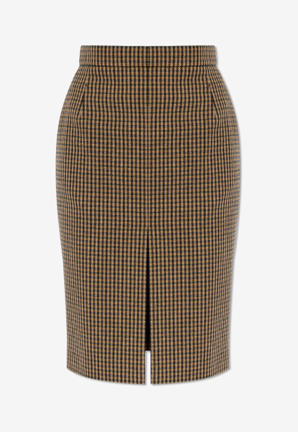 Saint Laurent Checked Wool-Blend Pencil Skirt Brown 766867 Y2H82-9364