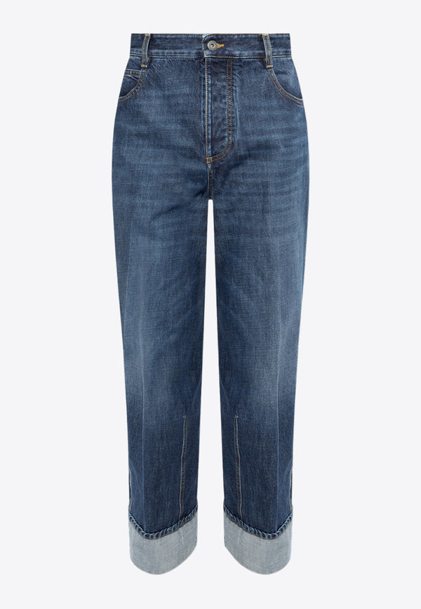 Bottega Veneta Straight-Leg Denim-Printed Leather Pants 774283 V2J80-4715