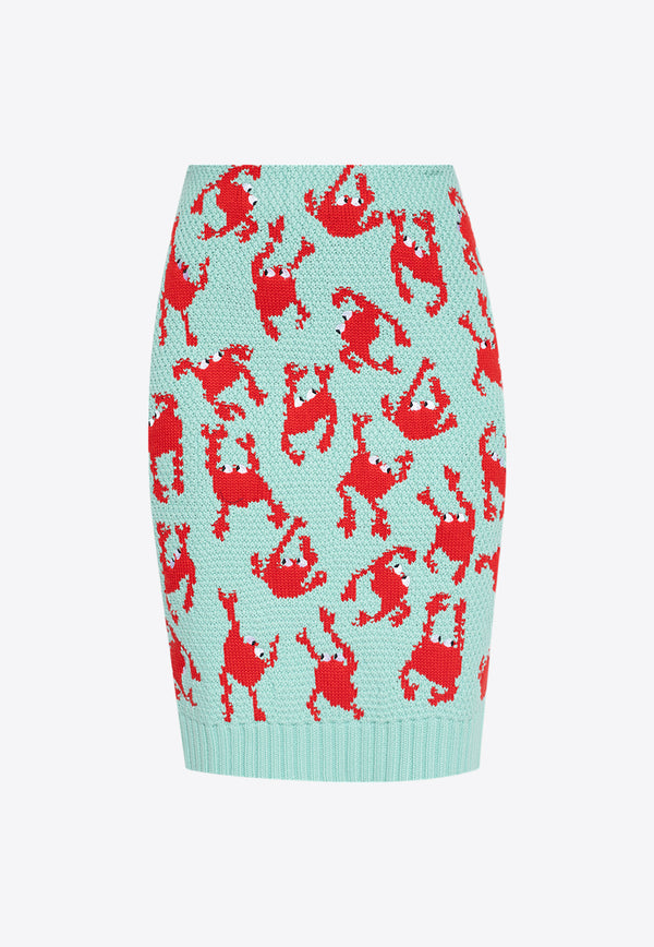 Bottega Veneta Crab Pattern Wool Knee-Length Skirt 774727 V3NM0-6881