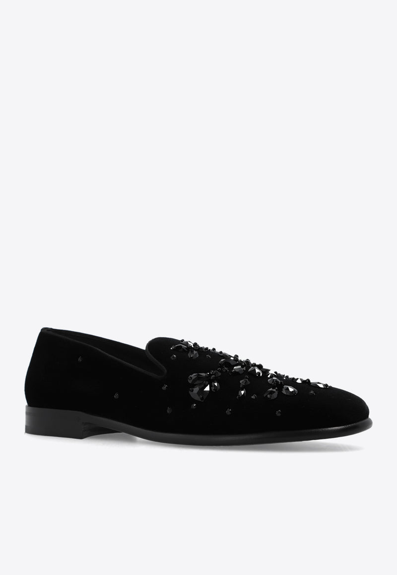 Dolce & Gabbana Milano Rhinestone Embellished Loafers Black A50573 AN890-80999