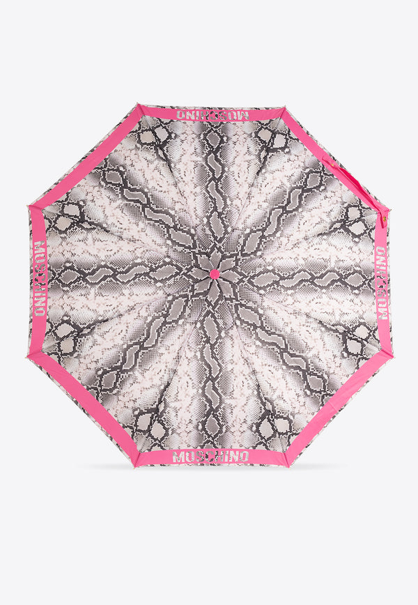 Moschino Logo Trim Snakeskin Print Umbrella Gray 8920 OPENCLOSEJ-FUXIA