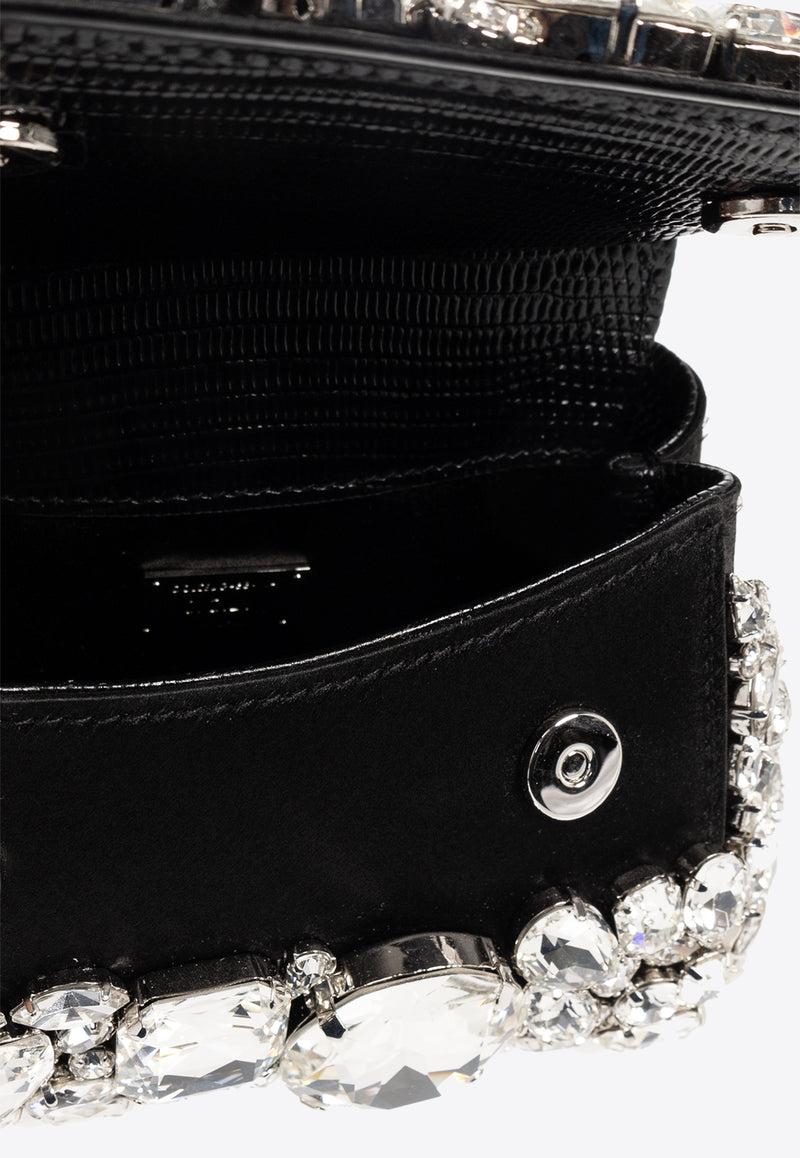 Dolce & Gabbana Mini Sicily Crystal Embellished Top Handle Bag Black BB7504 AP624-8S488