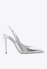 Dolce & Gabbana 105 Python Skin Slingback Pumps Silver CG0602 A2F48-80998