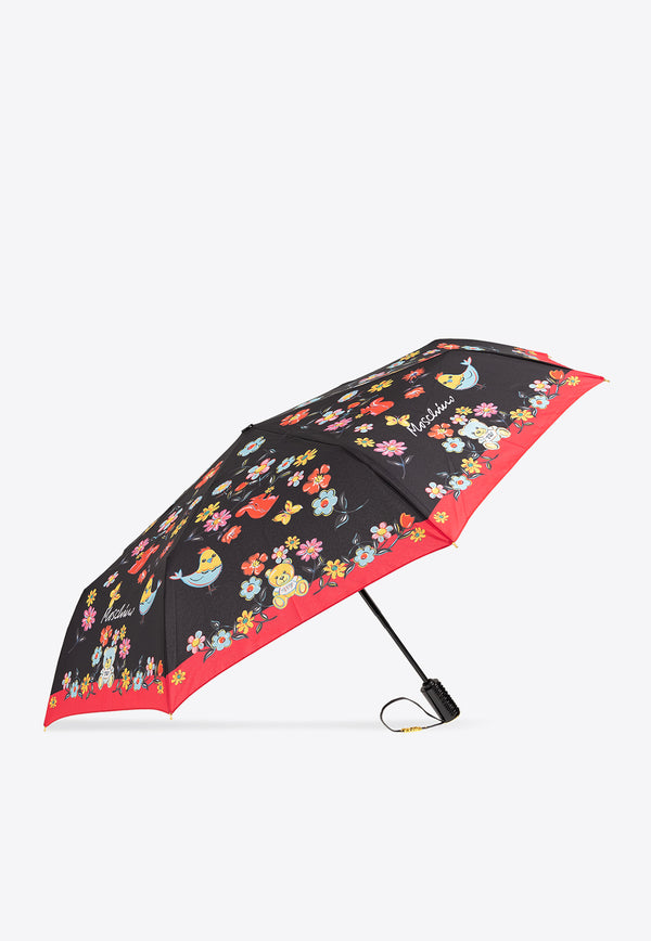 Moschino Floral Print Foldable Umbrella Multicolor 8933 OPENCLOSEA-BLACK