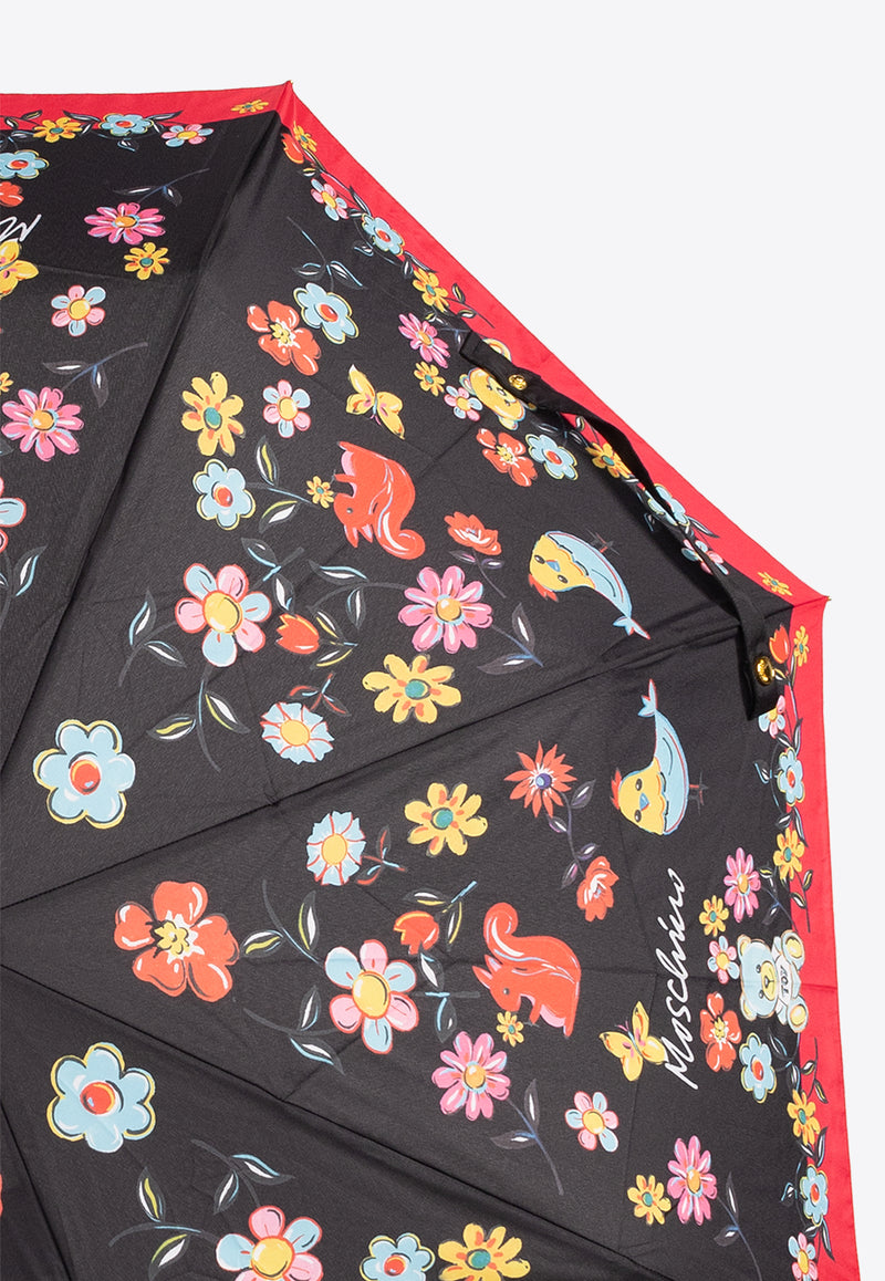 Moschino Floral Print Foldable Umbrella Multicolor 8933 OPENCLOSEA-BLACK