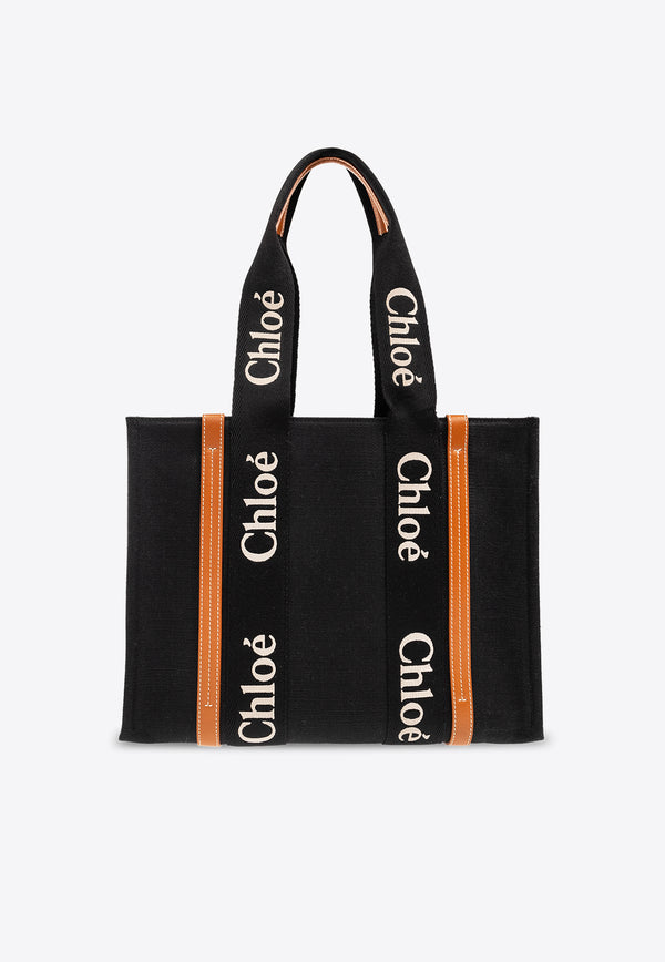 Chloé Medium Woody Logo Tote Bag Black CHC23AS383 L17-915