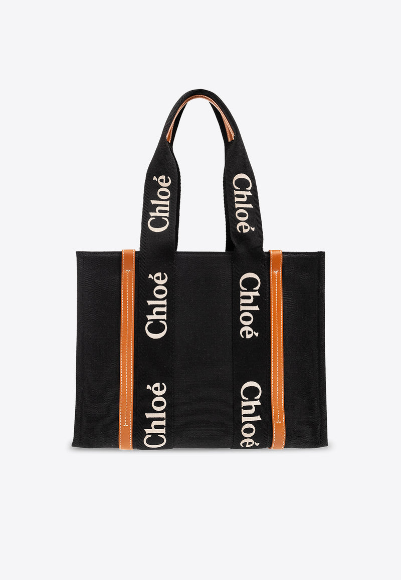 Chloé Medium Woody Logo Tote Bag Black CHC23AS383 L17-915