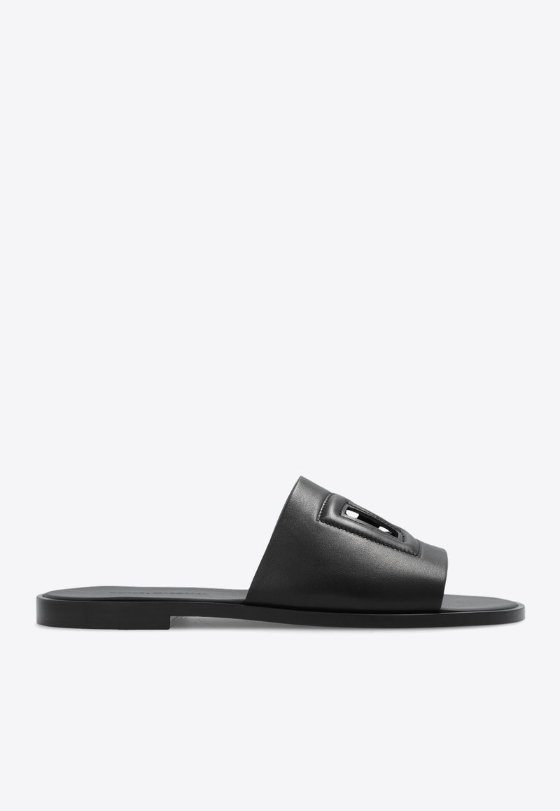 Dolce & Gabbana DG Logo Leather Slides Black A80397 AO602-80999