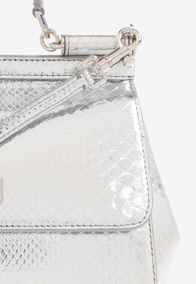Dolce & Gabbana Medium Sicily Python Skin Top Handle Bag Silver BB6003 A2F48-80998