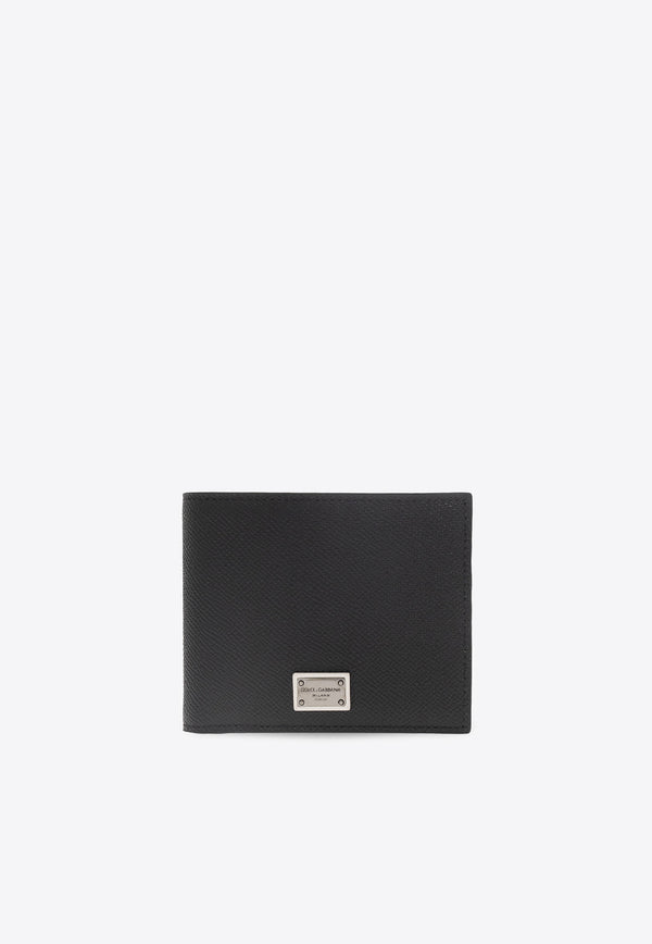 Dolce & Gabbana Logo Plaque Compact Bi-Fold Leather Wallet Black BP3102 AG219-80999