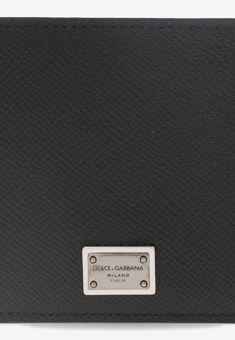 Dolce & Gabbana Logo Plaque Compact Bi-Fold Leather Wallet Black BP3102 AG219-80999