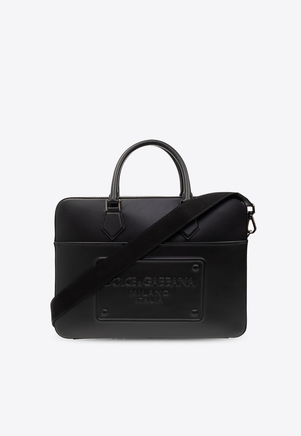 Dolce & Gabbana 3D-Effect Logo Leather Briefcase Black BM2298 AG218-80999