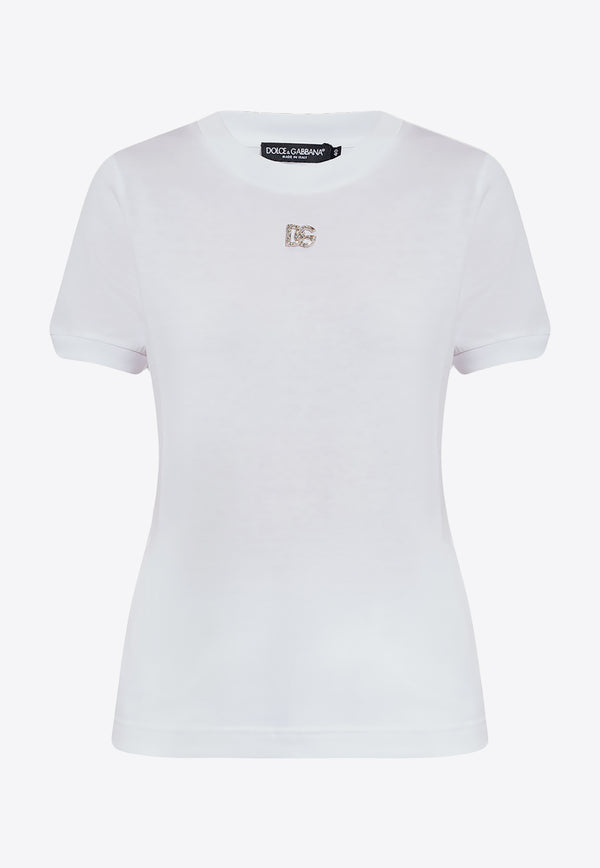 Dolce & Gabbana Crystal DG Logo T-shirt White F8U08Z G7B3U-W0800