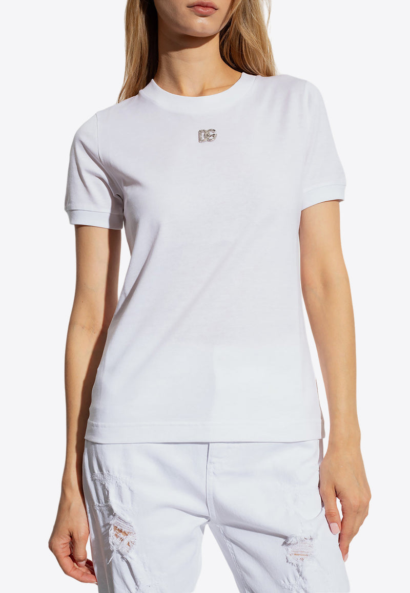 Dolce & Gabbana Crystal DG Logo T-shirt White F8U08Z G7B3U-W0800