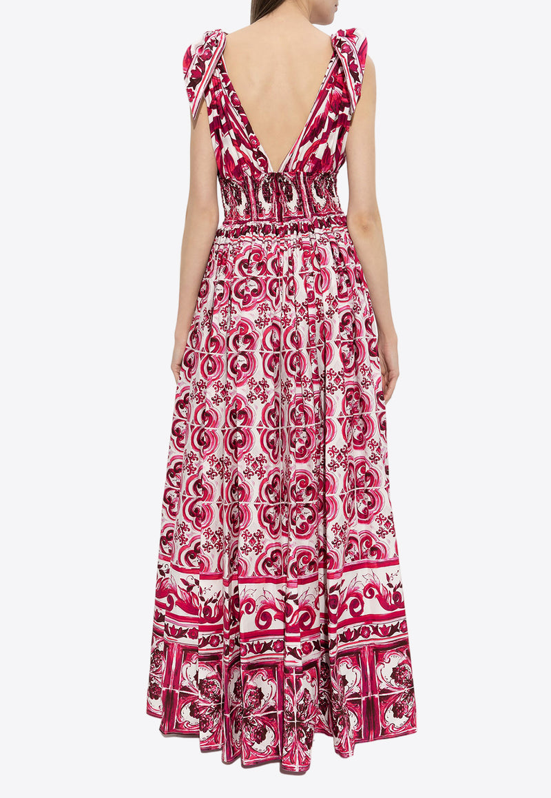 Dolce & Gabbana Majolica Print V-neck Maxi Dress Pink F6ADOT HH5AP-HE3TN