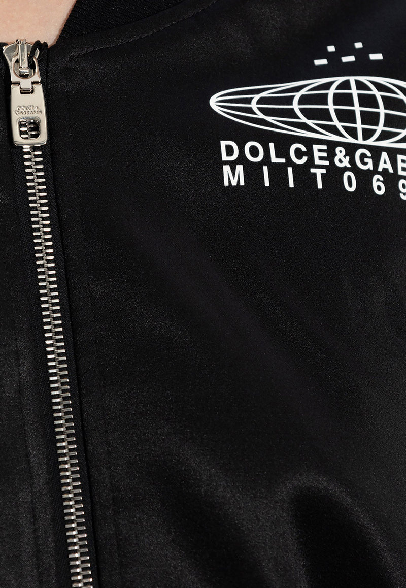 Dolce & Gabbana DGVIB3 Print Satin Cropped Bomber Jacket  Black F9R07T GDB0Q-N0000