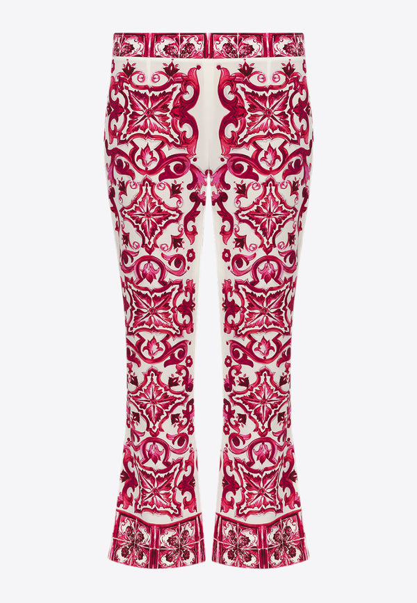 Dolce & Gabbana Majolica Print Silk Cropped Pants Pink FTAG7T HPABP-HE3TN