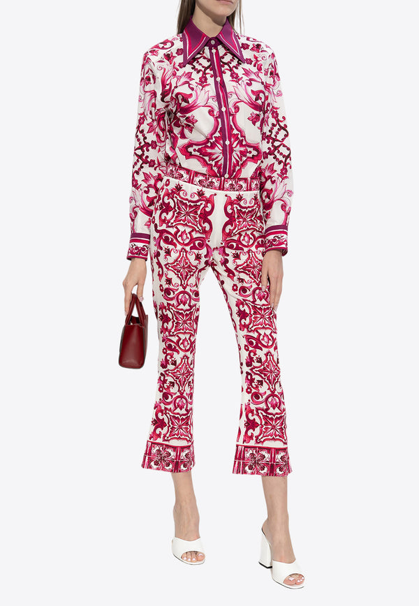 Dolce & Gabbana Majolica Print Silk Cropped Pants Pink FTAG7T HPABP-HE3TN