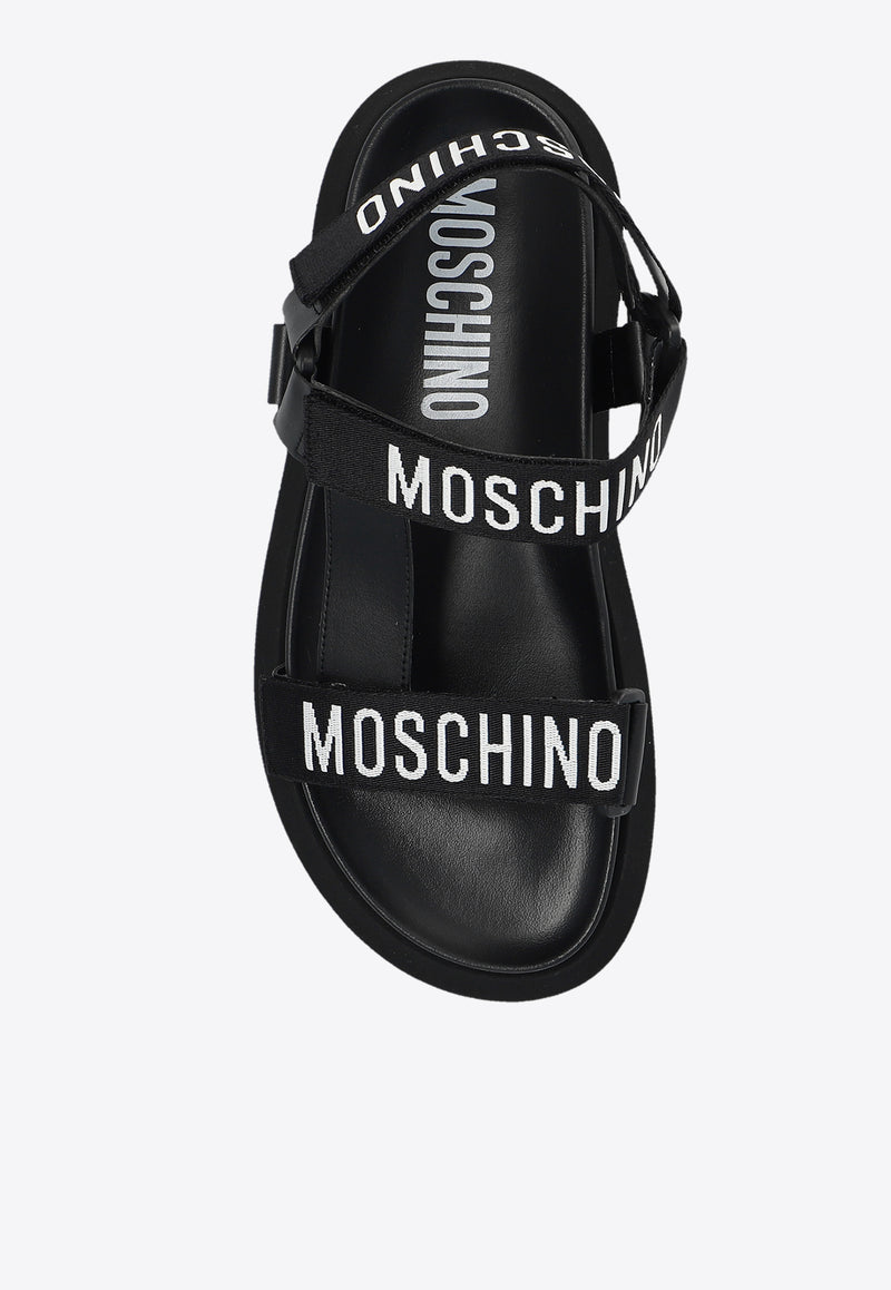 Moschino Logo-Tape Flat Sandals Black MA16244G1I MU0-000