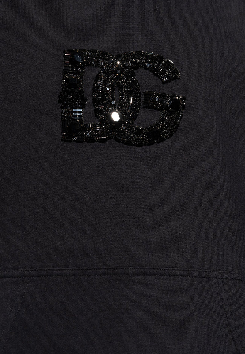 Dolce & Gabbana Rhinestone Embellished DG Logo Hoodie Black G9ZU0Z G7K4P-N0000